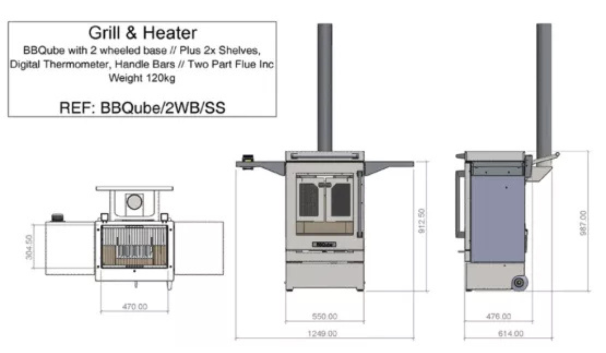 BBQube Outdoor BBQ and Heater With 2 Wheel Base
