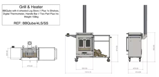 BBQube Outdoor BBQ and Heater With Log Store
