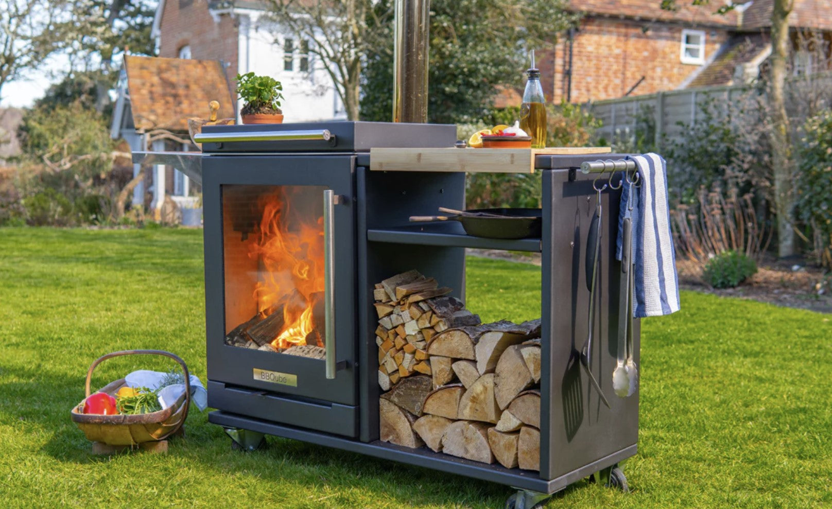 BBQube Outdoor BBQ and Heater With Log Store