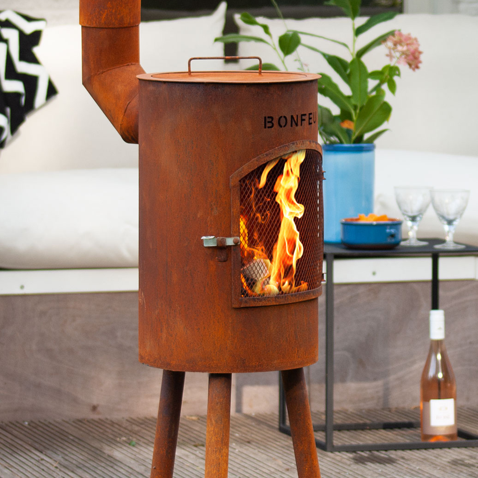 Bonfeu Bongiano SP Outdoor Chiminea Cooker - Black/Corten