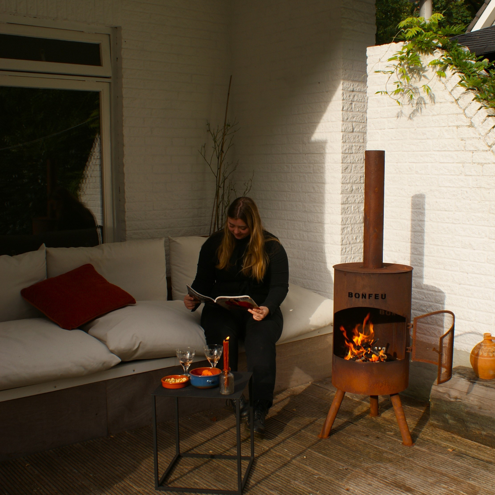 Bonfeu Bonton 40 Outdoor Garden Fireplace - Black/Corten