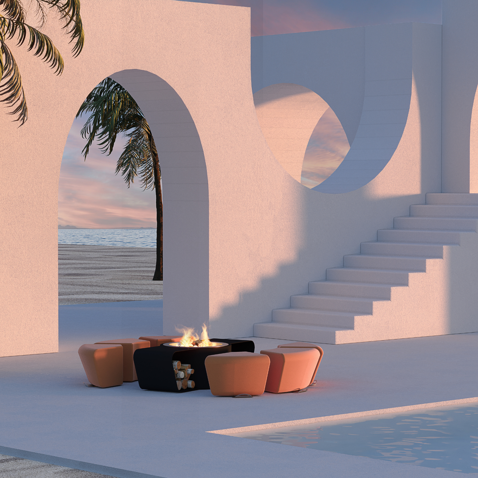 GlammFire Circus Outdoor Fire Table with Seating