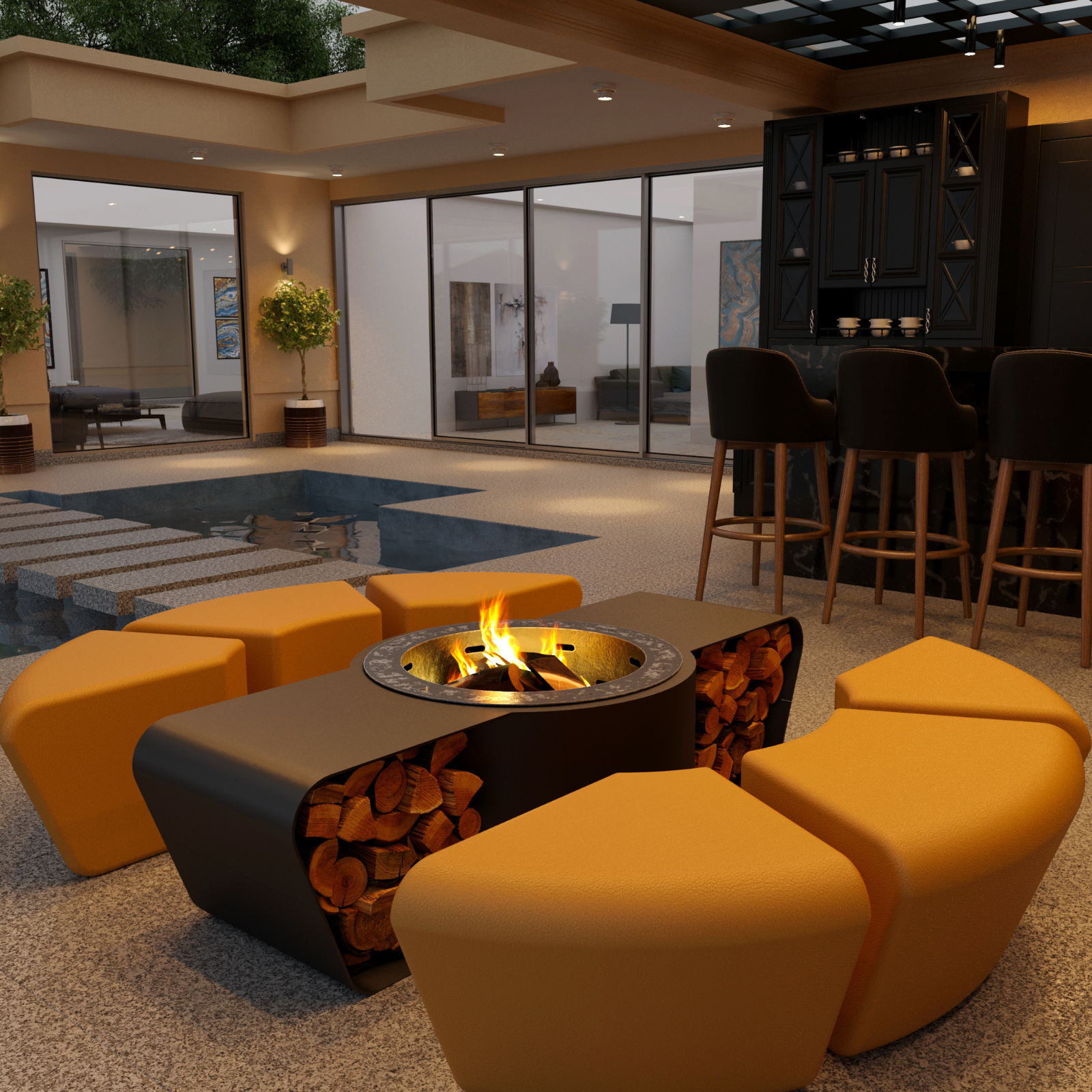 GlammFire Circus Outdoor Fire Table with Seating