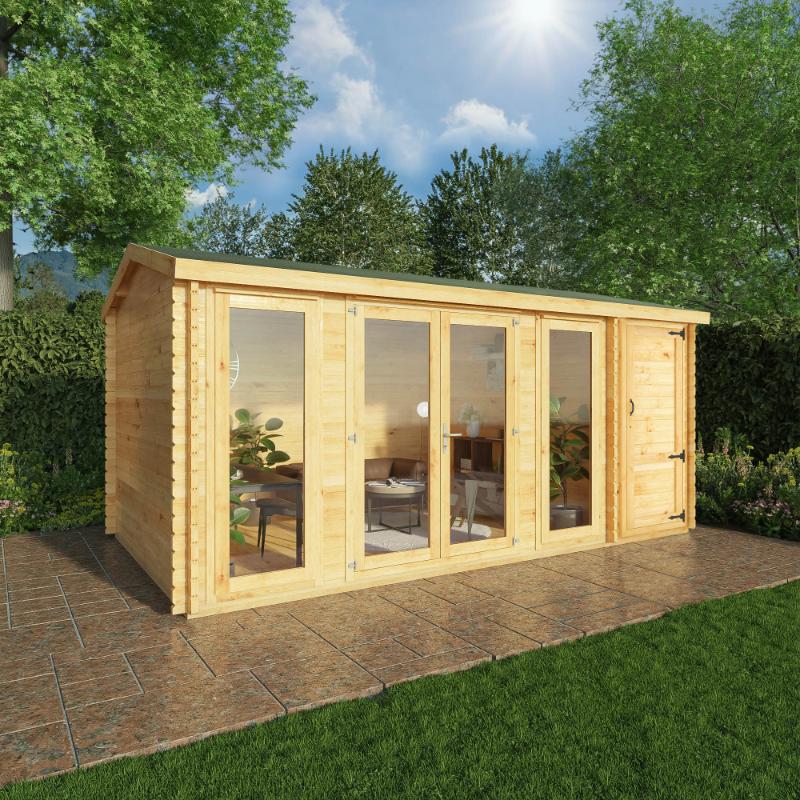 Mercia Home Office Studio With Side Shed - 5.1m x 3m (28mm-44mm) Mercia