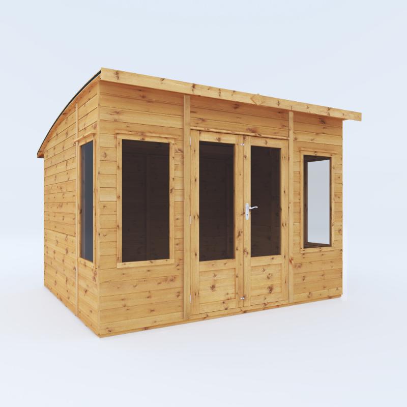 A front-right view of the Mercia Helios Summerhouse 10x8 foot with a white background.