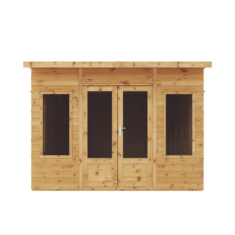 Front view of the Mercia Helios Summerhouse 10x8 foot with a white background.