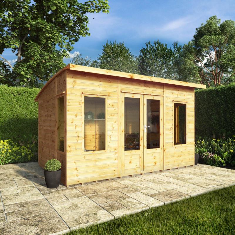 The Mercia Helios Summerhouse 12x8 foot in a sunny garden.