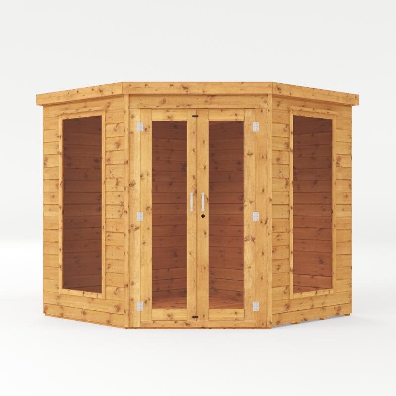 A front view of the Mercia Premium Summerhouse 7x7 foot with a white background.