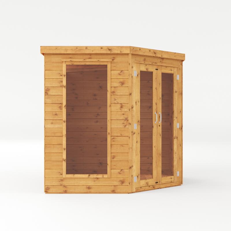 A right side view of the Mercia Premium Corner Summerhouse 7x7 foot with a white background.