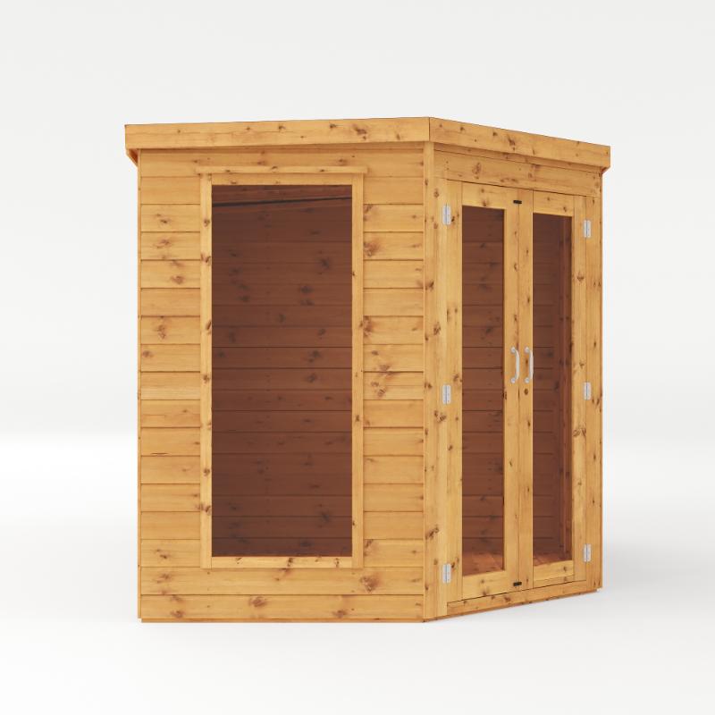 A right side view of the Mercia 11x7 summer house with side shed in a white background.