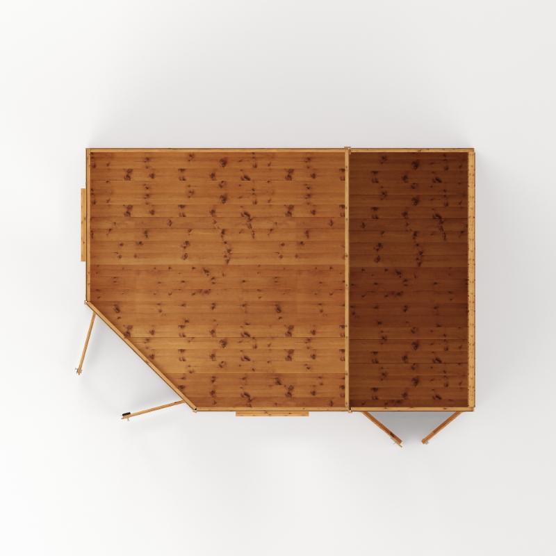 A birds eye view of the Mercia Corner Summerhouse with Side Shed 12x8 showcasing the structure, and door and window placement.