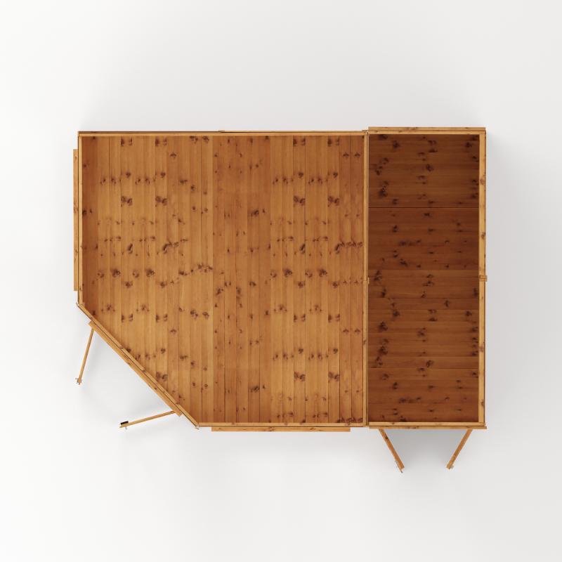 A birds eye view of the Mercia Corner Summerhouse with Side Shed showcasing it's structure, and door and window placement.