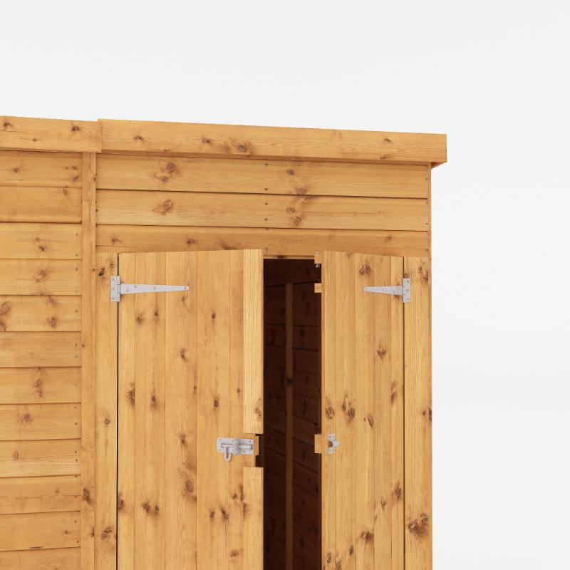 A closed up on the side shed double doors  of the Mercia Corner Summerhouse with Side Shed 12x8 foot.