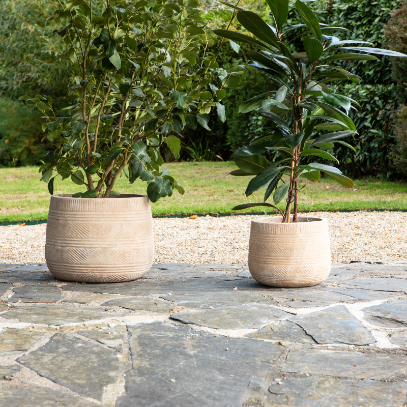Nkuku Zadie Etched Ceramic Planters - Grey/Neutral - (Set of 2)