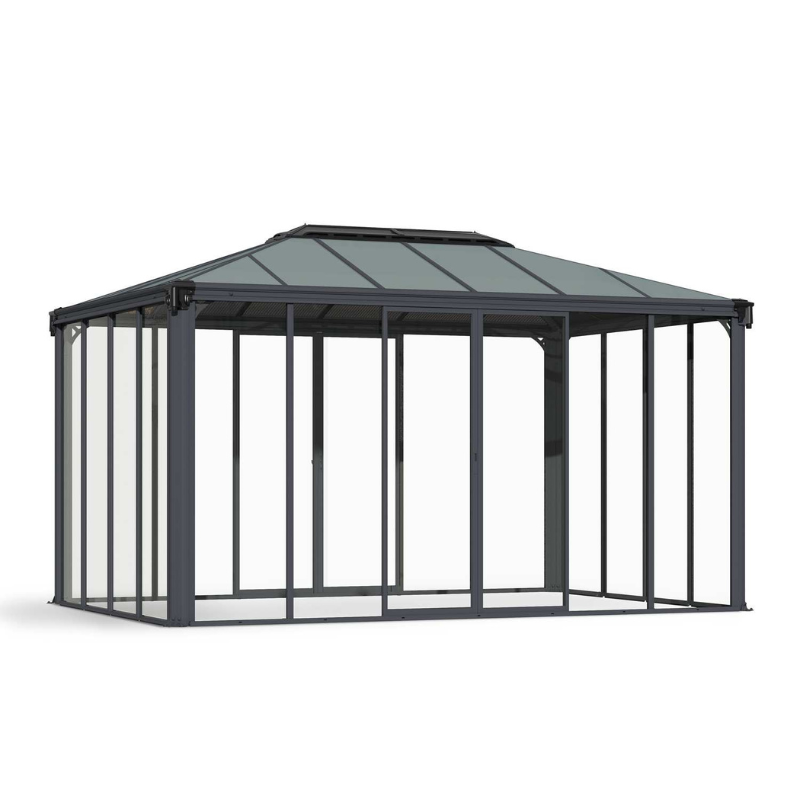 A front view of the Palram Ledro 4300 enclosed gazebo on a white background.