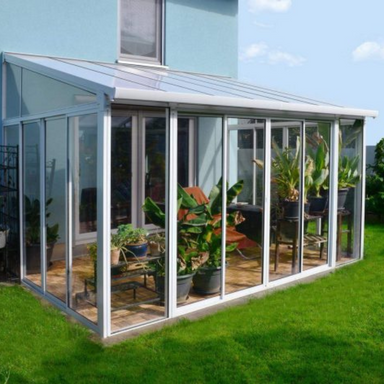 Palram Canopia Sanremo lean-to white conservatory lifestyle image