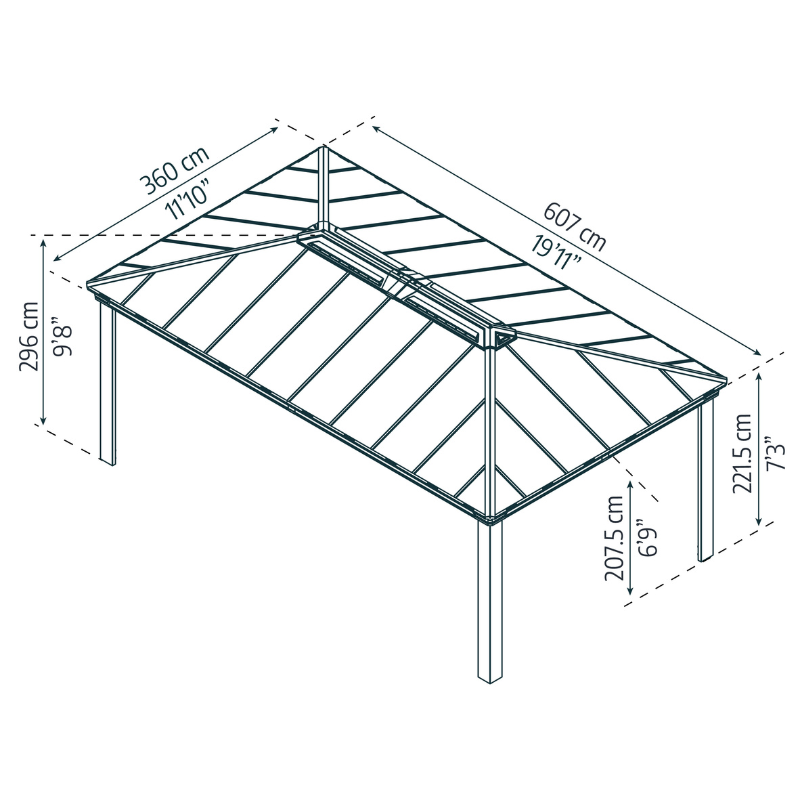 Palram-Canopia Dallas Garden Gazebo - Grey (12x20 ft) Palram-Canopia