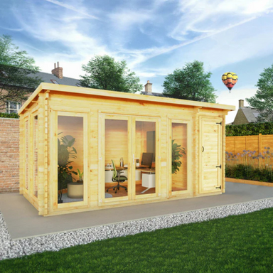 Mercia Pent Log Cabin With Side Shed - 5.1m x 3m (19mm) Mercia