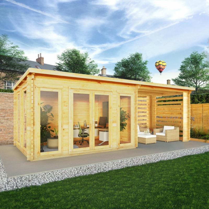 Mercia Studio Pent Log Cabin With Slatted Area - 7m x 3m (28mm-44mm) Mercia
