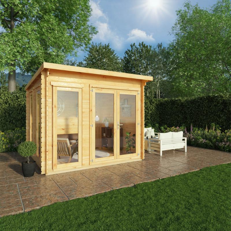 Mercia Studio Pent Log Cabin - 3m x 3m (28mm-44mm) Mercia