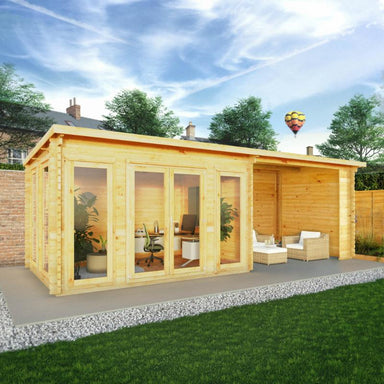Mercia Studio Pent Log Cabin With Canopy - 7m x 3m (28mm-44mm) Mercia