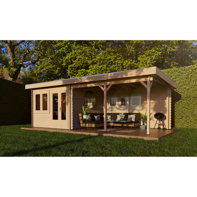 Woodpro Pent Roof Log Cabin With Canopy - 7 x 3 Woodpro