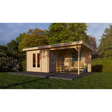 Woodpro Pent Roof Log Cabin With Canopy - 6 x 3 Woodpro