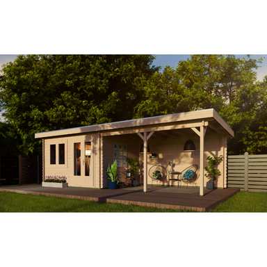 Woodpro Pent Roof Log Cabin With Canopy - 7.5 x 3 Woodpro