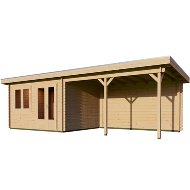 Woodpro Pent Roof Log Cabin With Canopy - 7.5 x 3 Woodpro