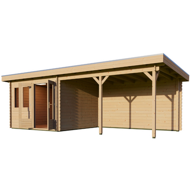 Woodpro Pent Roof Log Cabin With Canopy - 7 x 3 Woodpro