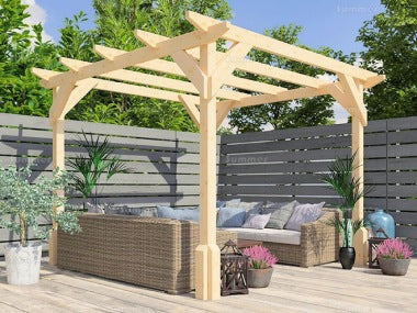 Woodlands Hip Roofed Pergola - 9ft x 9ft (44mm) Woodlands