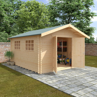 Woodlands The Marlborough Apex Log Cabin - 14ft x 14ft (28/44mm) Woodlands