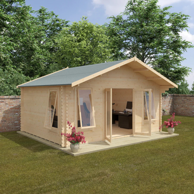 Woodlands The Sutton Apex Log Cabin - 14ft x 18ft (44mm) Woodlands