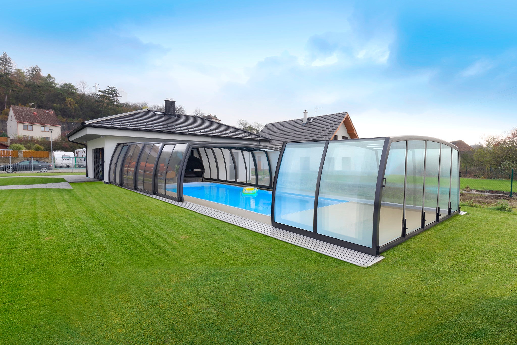 Omega High Retractable Swimming Pool Enclosure Alukov