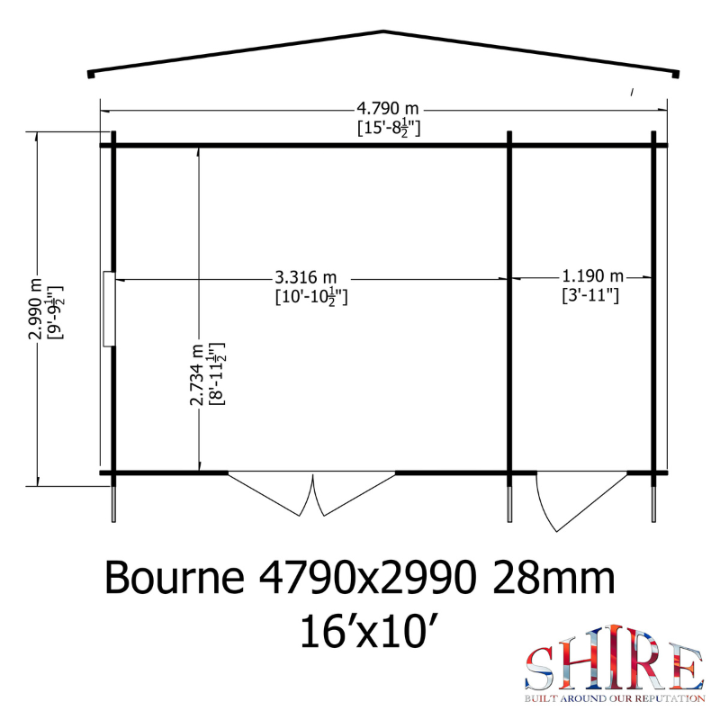 Shire Bourne Log Cabin - 16 x 10