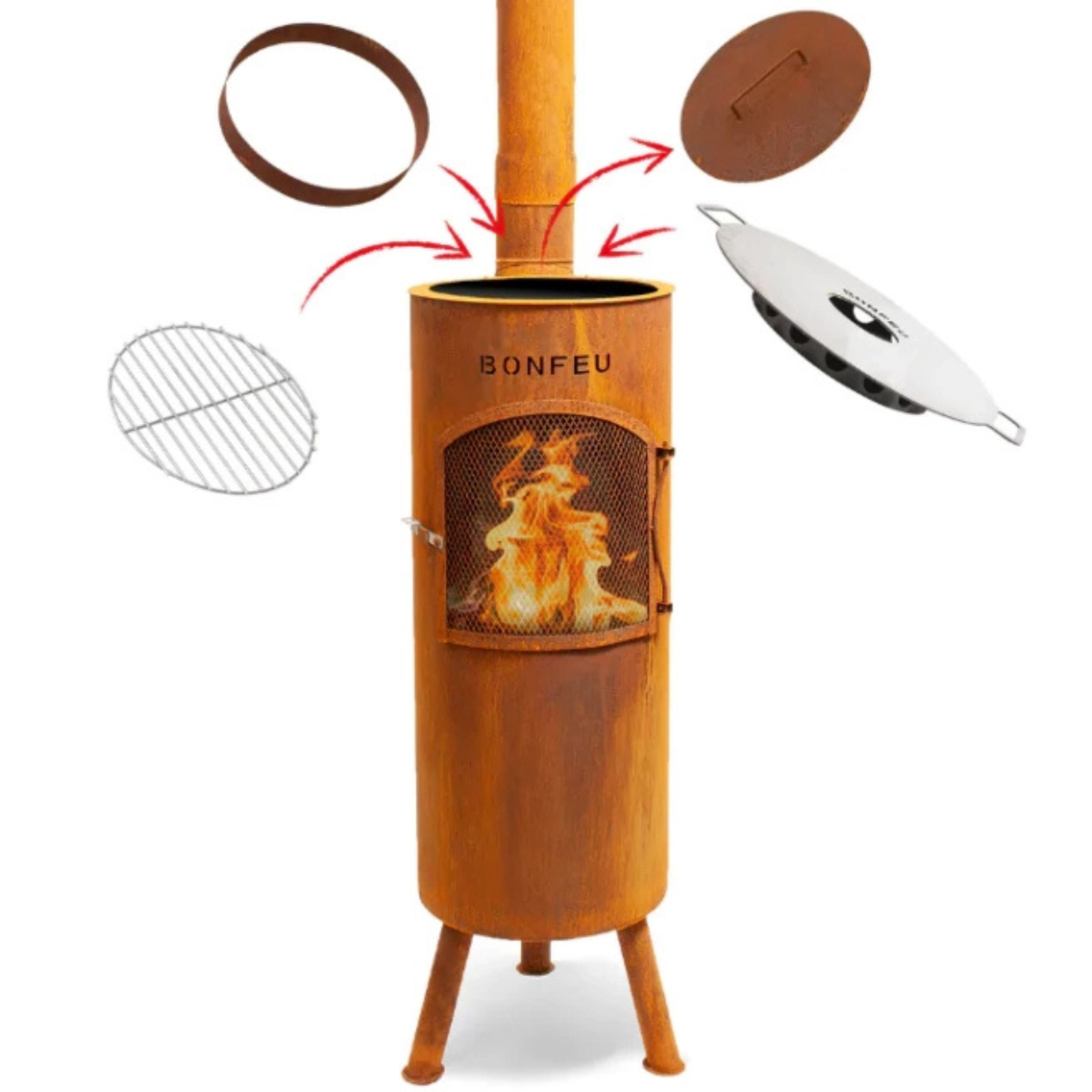 Bonfeu Bongiano LP Outdoor Chiminea Cooker - Black/Corten
