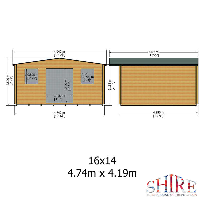 Shire Clipstone Log Cabin - 16 x 14