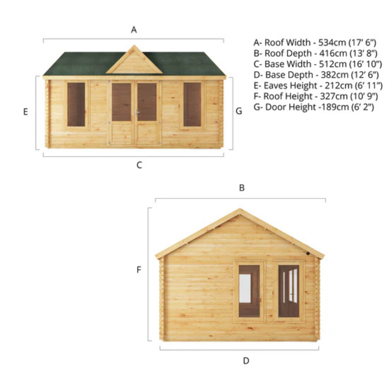 Mercia Clock Tower Log Cabin - 5.3m x 4m (44mm)