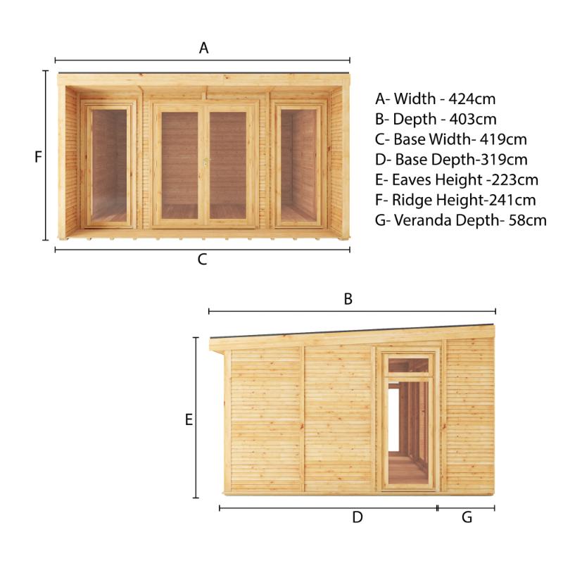 Sherwood Creswell Insulated Garden Room - 4m x 3m (72mm)