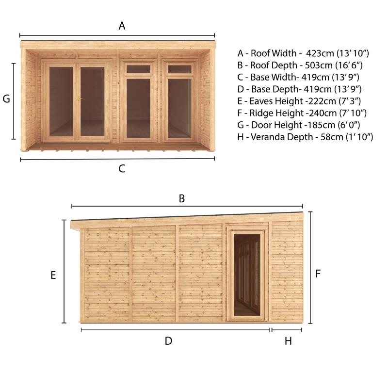 Sherwood Creswell Insulated Garden Room - 4m x 4m (72mm)