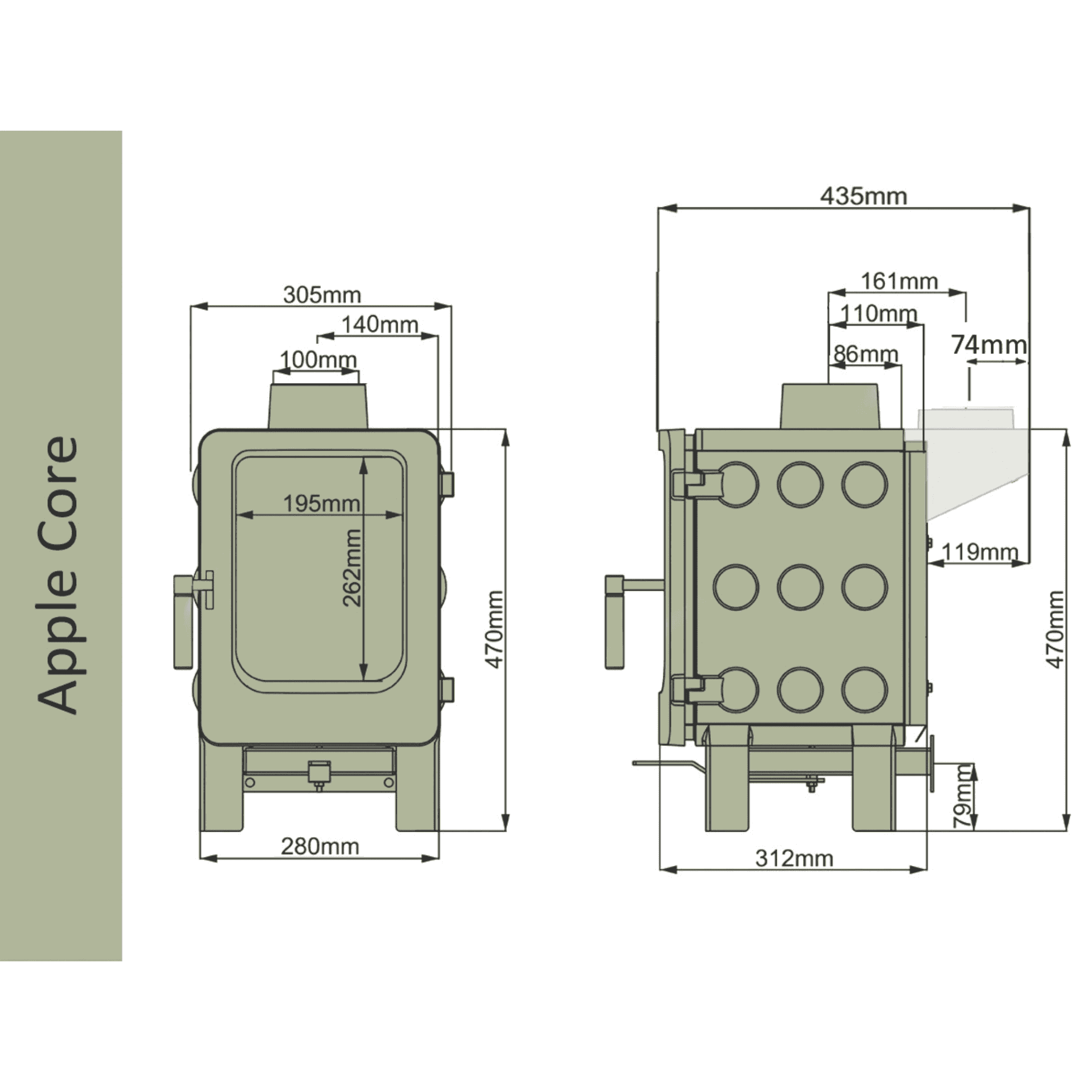 Ekol ApplePie Apple Core 4kW Wood Burning Stove Saltfire