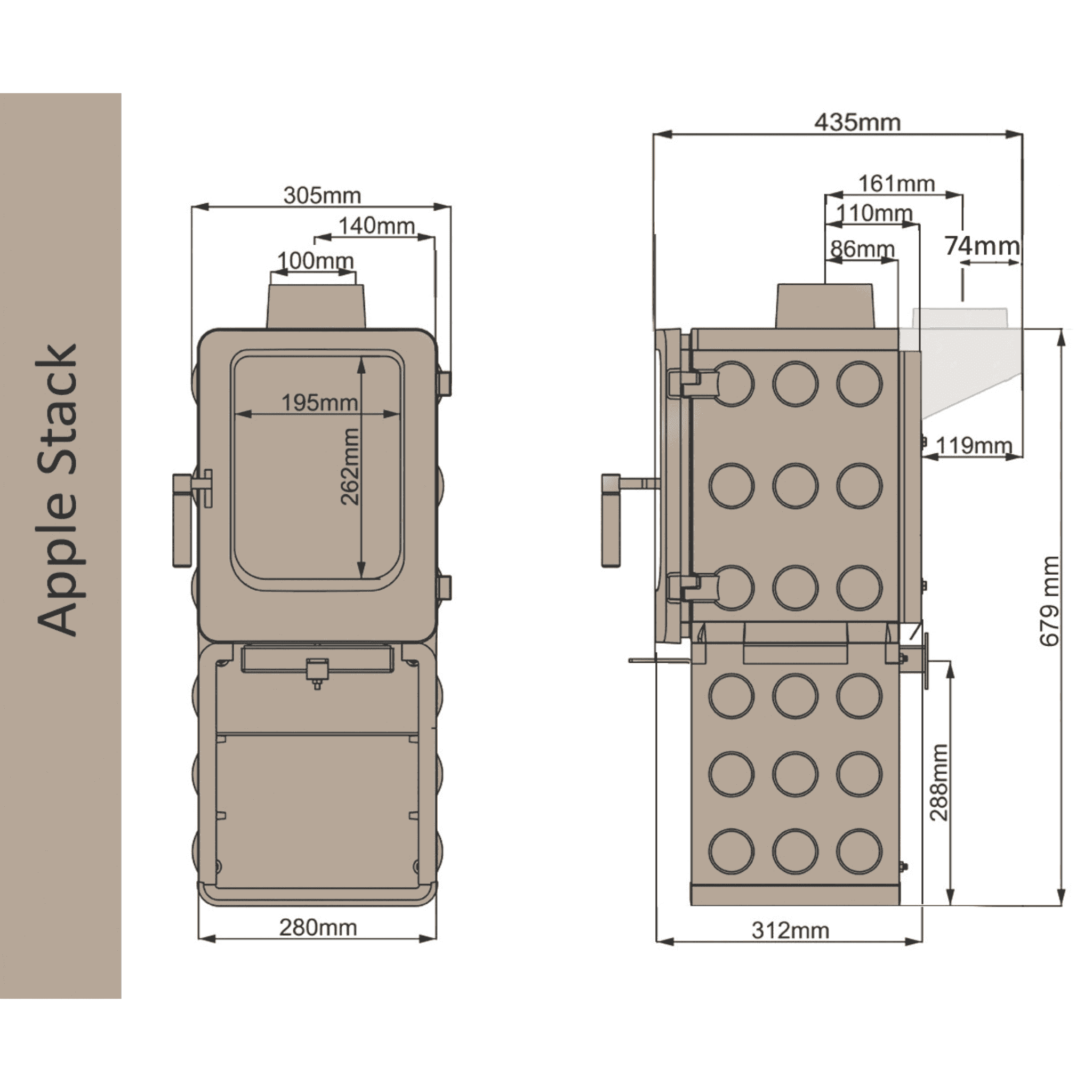 Ekol ApplePie Apple Stack 4kW Wood Burning Stove Saltfire