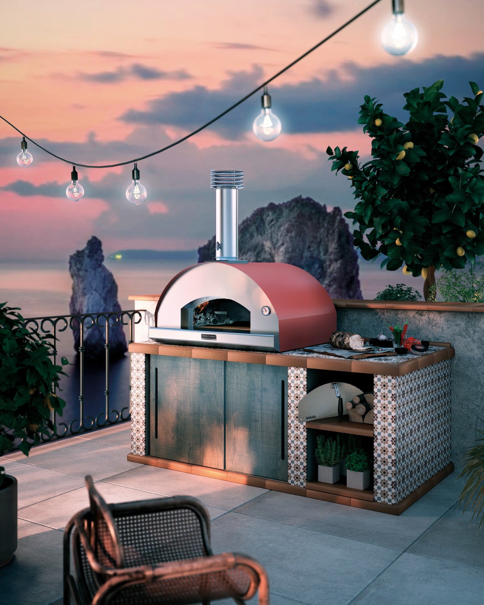 Fontana Forni Mangiafuoco Wood Pizza Oven - Rosso/Anthracite Fontana Forni