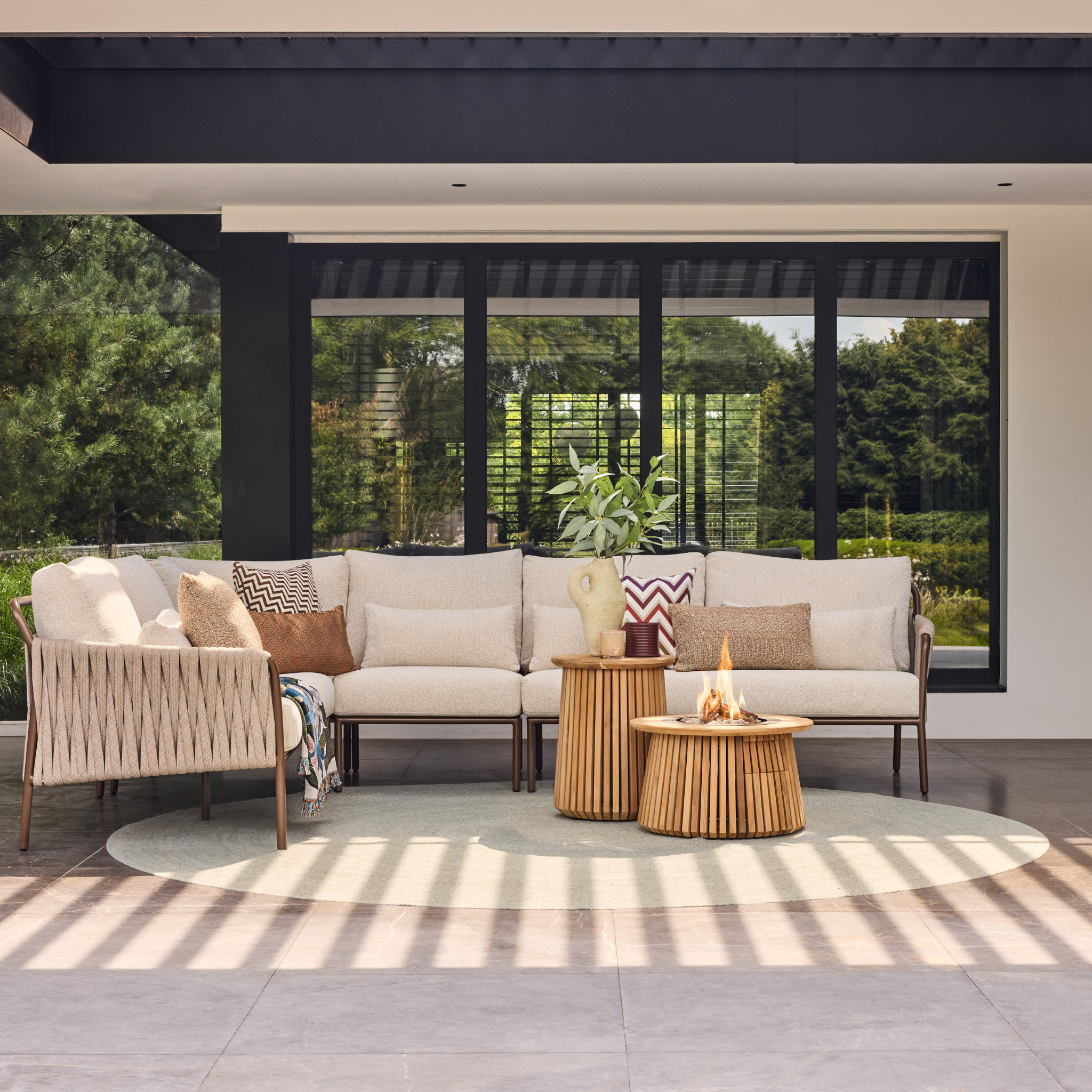 Happy Cocooning Lagune Round 60 Gas Fire Pit - Teak Happy Cocooning