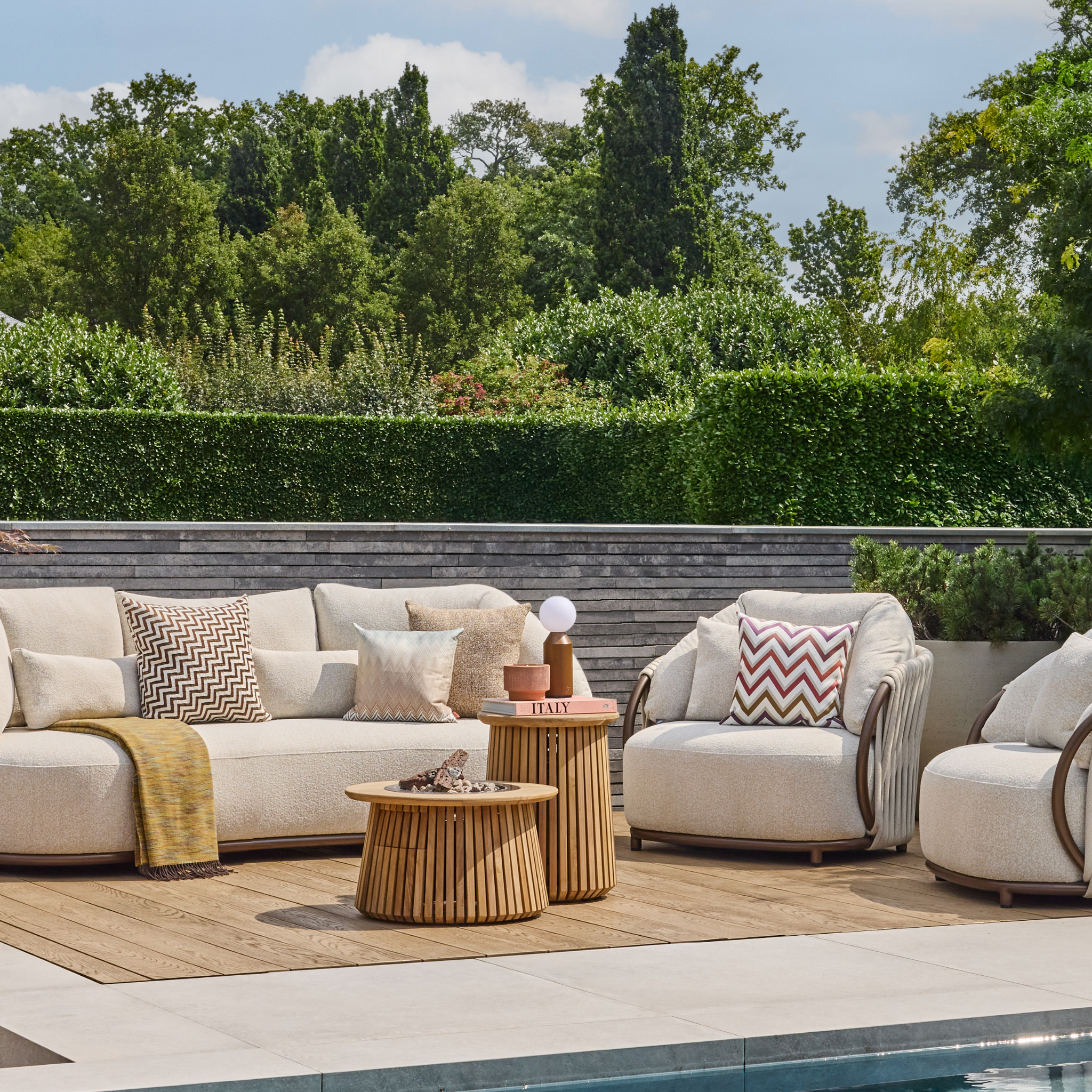 Happy Cocooning Lagune Round 60 Gas Fire Pit - Teak Happy Cocooning