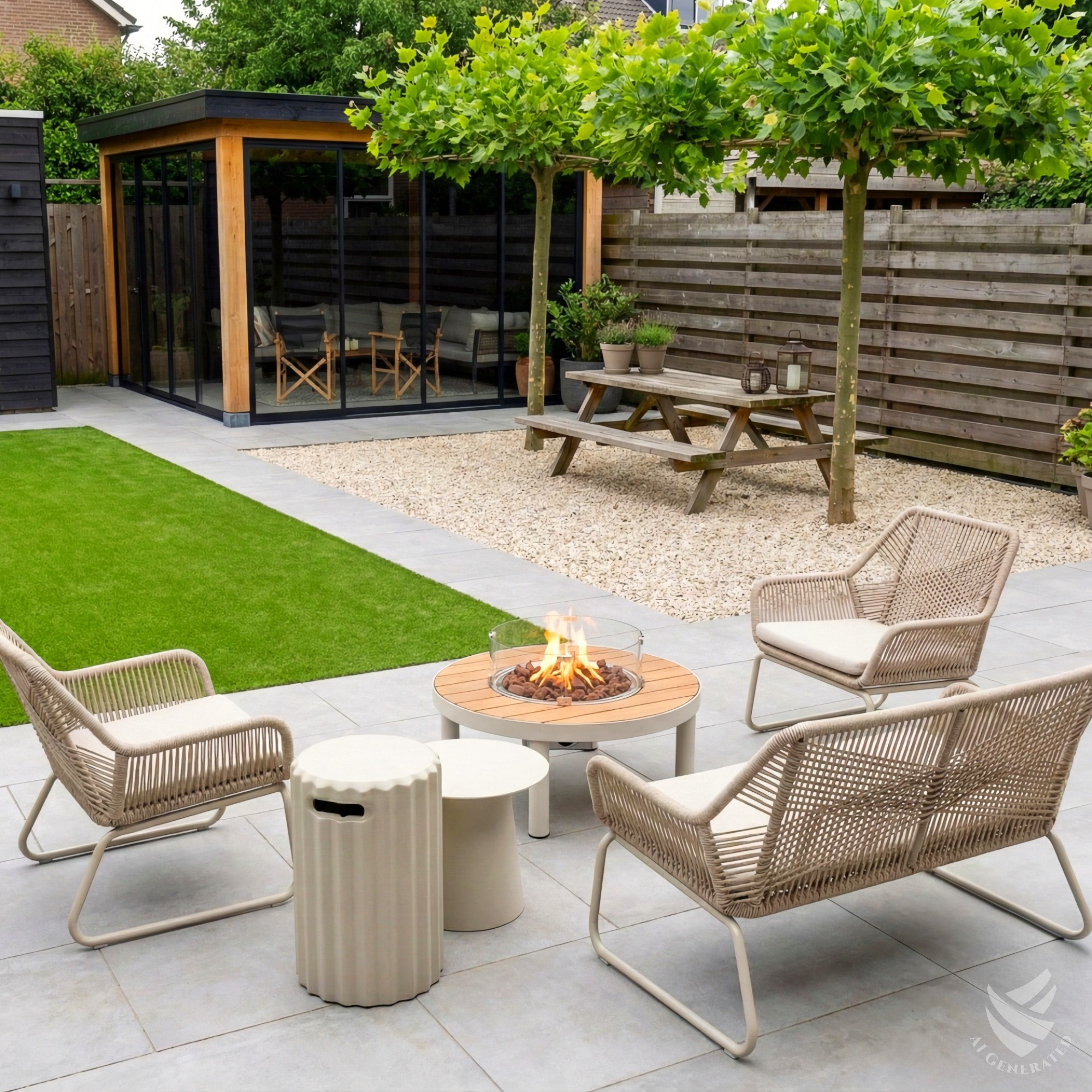 Happy Cocooning Riviera 80 Round Fire Table - Oyster Beige Happy Cocooning