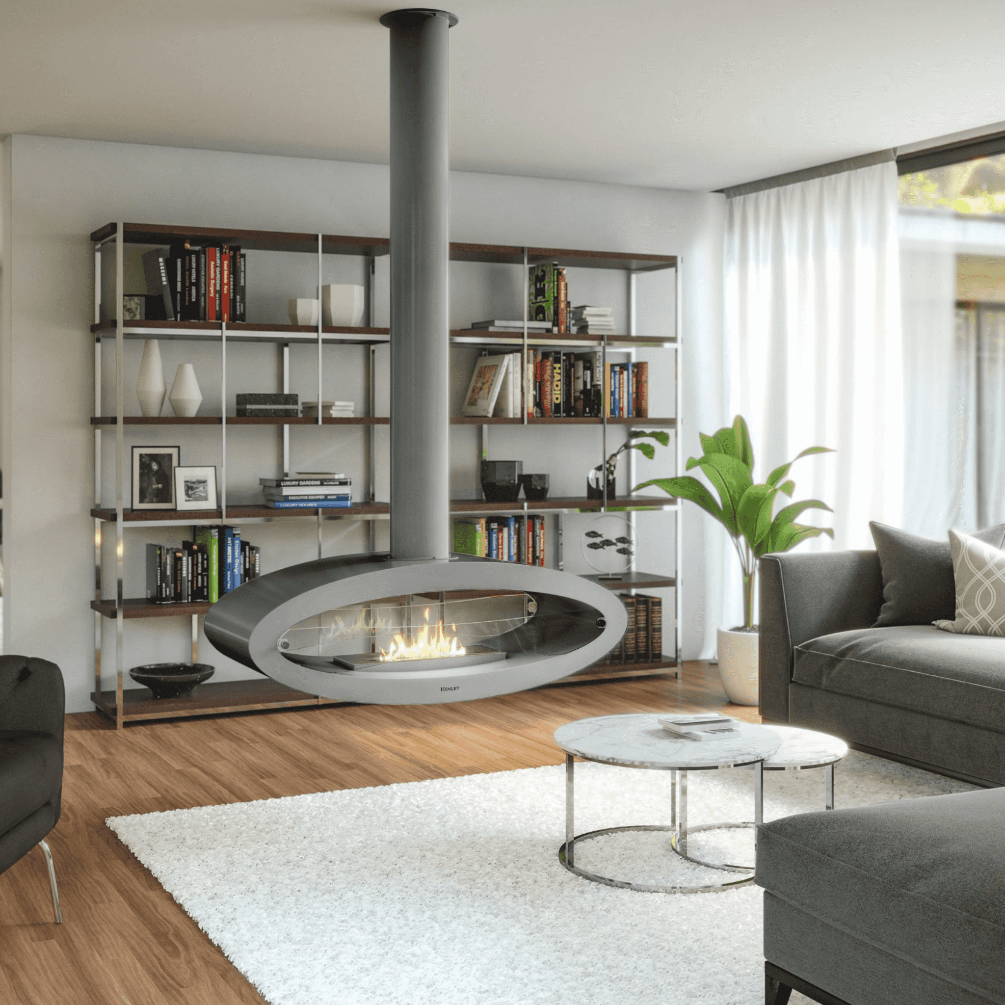 Henley Stoves Budapest Ceiling Mounted Bioethanol Stove - Silver Henley Stoves