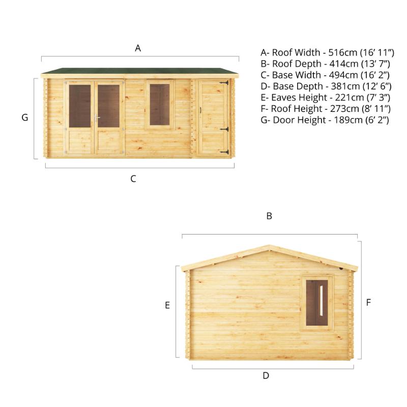 Mercia Home Office Elite With Side Shed - 5.1m x 4m (28mm-44mm)