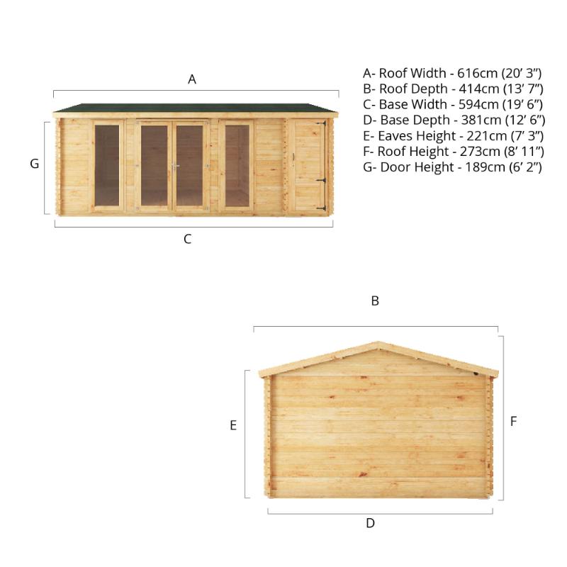 Mercia Home Office Studio With Side Shed - 6.1m x 4m (28mm-44mm)