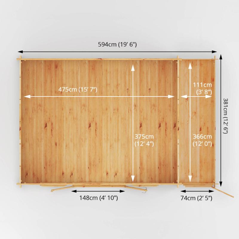 Mercia Home Office Studio With Side Shed - 6.1m x 4m (28mm-44mm)